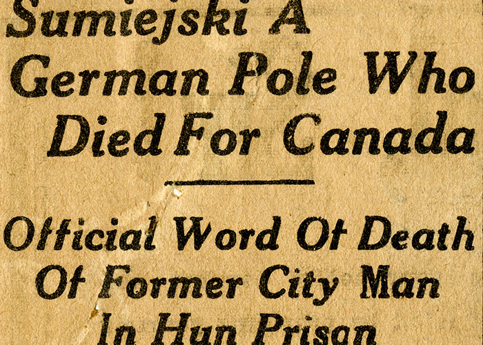Sepia newspaper clipping featuring a title and subtitle, and a long vertical column of text.